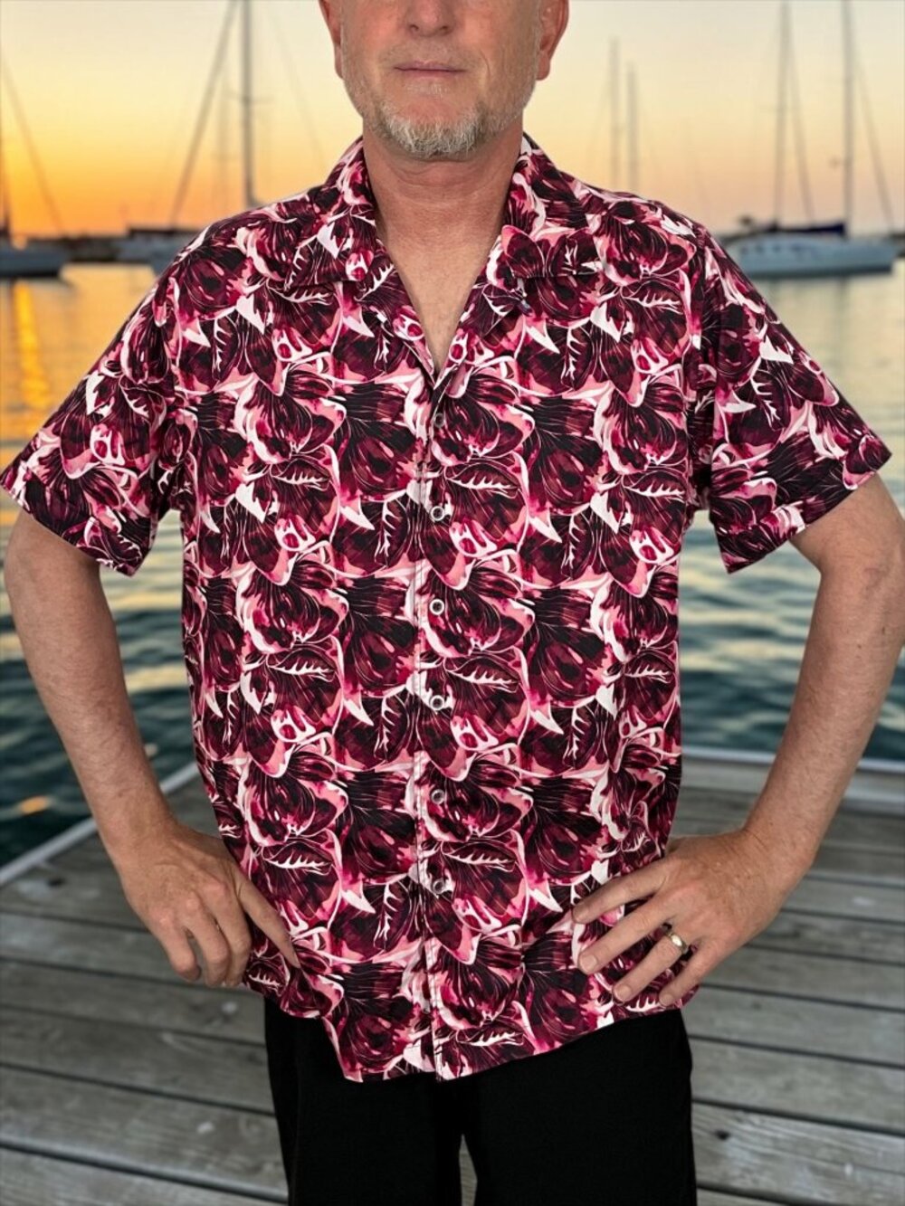 Robert Graham Cuban Collar Shirt XL Pink Tropical Short Sleeve Cotton